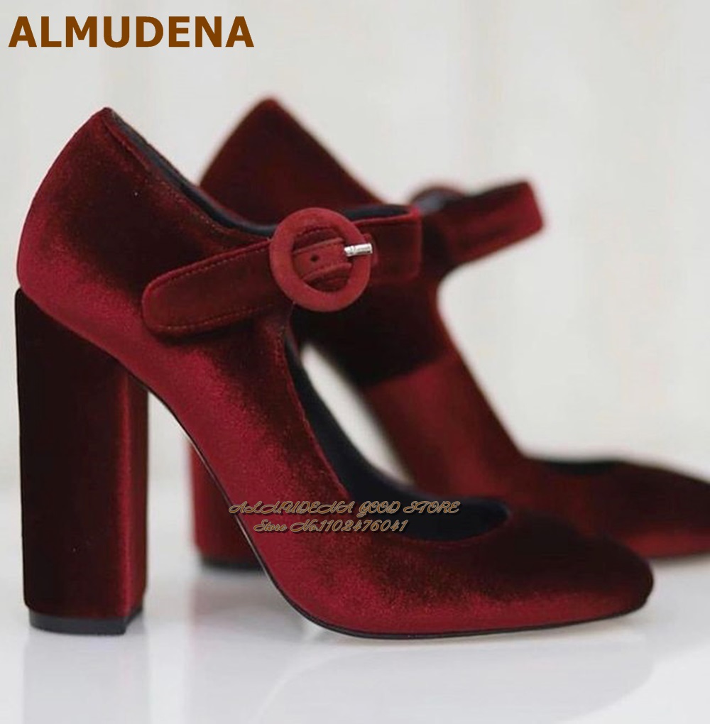 Women'S Shoes Burgundy - ALMUDENA Бордовые, серые бархатные туфли Мэри