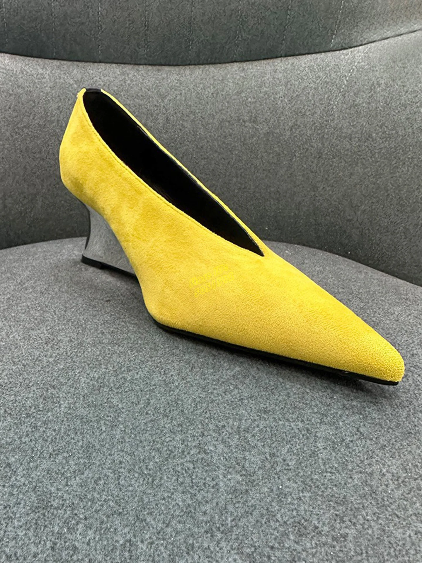Women'S Shoes Burgundy - Желтые замшевые туфли-лодочки на танкетке 6