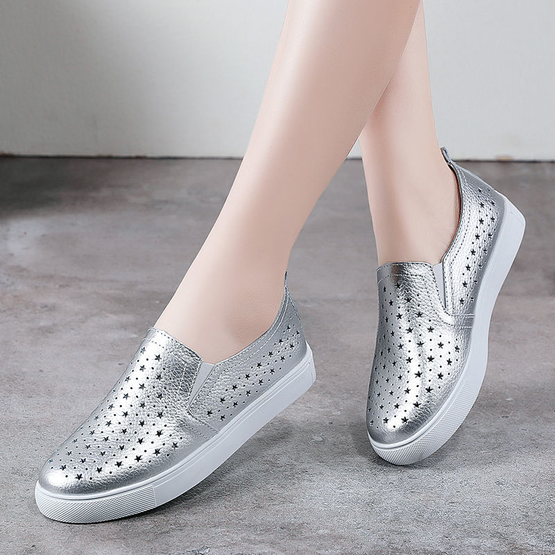 Women'S Shoes For Standing All Day - Весна-лето Серебряные туфли на плоской подошве