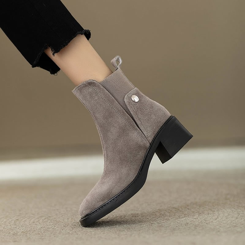 Women'S Shoes Chelsea - Замшевые женские ботильоны на массивном каблуке,