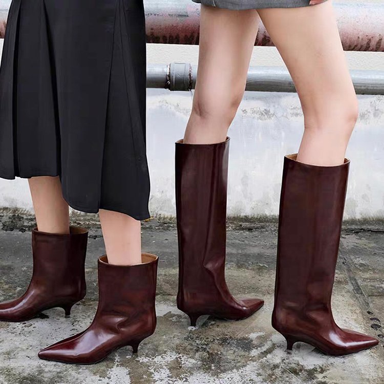 Women'S Shoes Burgundy - Женские высокие сапоги «Челси» из лакированной